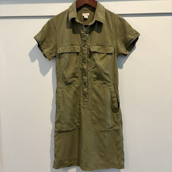 J.CREW Dresses & Skirts - J Crew Shirt Dress Size 2 Olive Green Safari Travel Utility Pockets Lyocell
